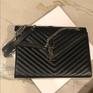 V-Flap Large Monogram YSL Envelope Chain Bag